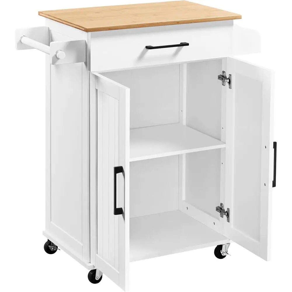 Kitchen Q - Witte rollende keukenwagen met opbergrek en