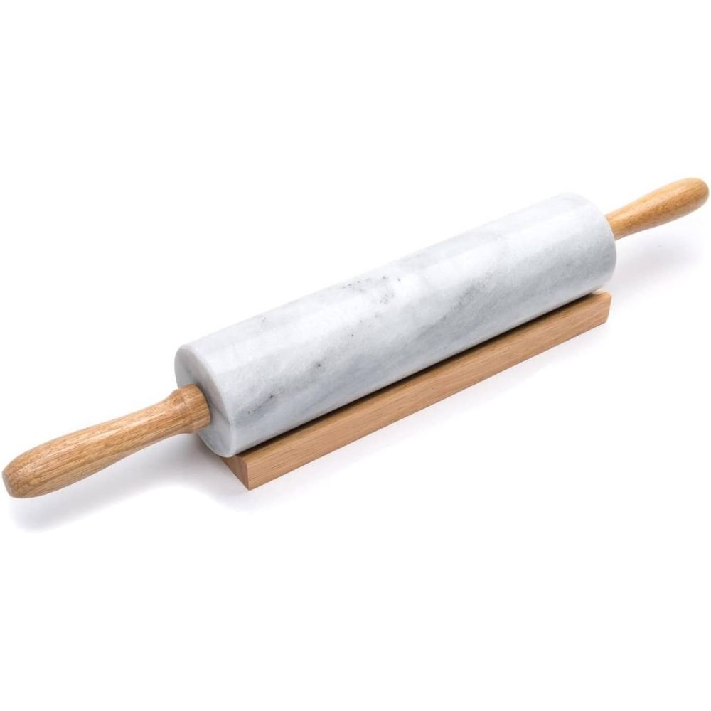 Rolling Pin Marble - 10-inch witte marmeren deegroller met houten